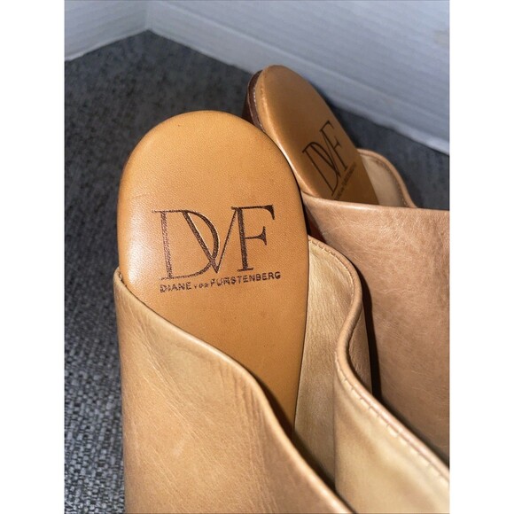 Diane Von Furstenberg DVF Mule 8.5 Leather Peep Toe Platform Chunky Boho Retro - Picture 13 of 16